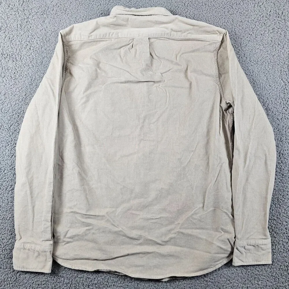 J Crew Shirt Mens Medium Beige Corduroy Classic Fit Long Sleeve Pockets Workwear